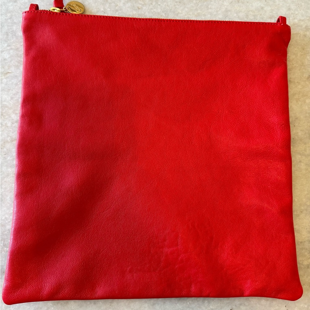 Brand new CLARE V soft buttery RED leather flat or foldover clutch. NEW